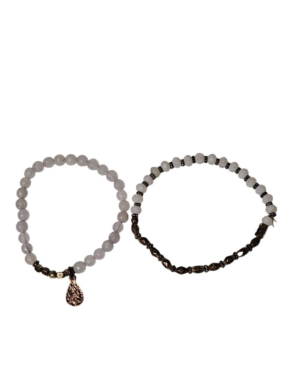 Retro White Bronze Beaded Bracelets Set Of 2 Classic Minimalist Jewelry Women